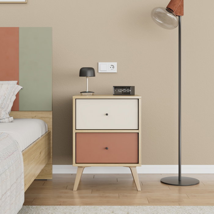 Hanah Home Mesita de Noche Tkm-920-Fx-1 con 2 Cajones - 44x61x44 cm
